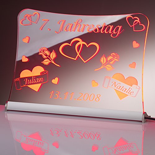 LED Acrylglas Schild Jahrestag, 30x20 cm, mit persönlicher Laser Gravur (rot)