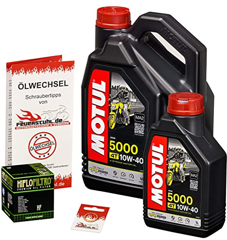 Motul 10W-40 Öl + HiFlo Ölfilter für Yamaha XV 1600 Wild Star, 99-04, VP08 - Ölwechselset inkl. Motoröl, Filter, Dichtring | Ölwechsel Set mit Motul 5000 10W-40 Motoröl, Hiflo Ölfilter und Dichtring(en)