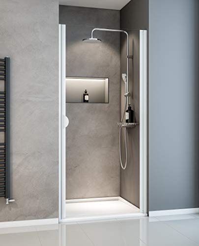 Schulte porte de douche pivotante 80 x 180 cm en niche, profilé blanc, réversibe, montage gauche droite, verre de sécurité 5 mm transparent, plage de réglage 775-805 mm, largeur d'accès 56.0 cm
