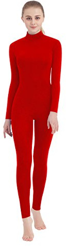 SUPRNOWA Women's Jumpsuit Bodycon Footless Unitard Long Sleeve Bodysuit with Zipper Comfortable Spandex One-Piece Dance Costume (XL, Red Footless)