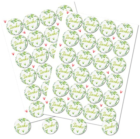 Logbuch-Verlag 48 Danke Aufkleber grün weiß Blätter Eukalyptus Gäste Geschenk Give-aways Kunden rund 4 cm
