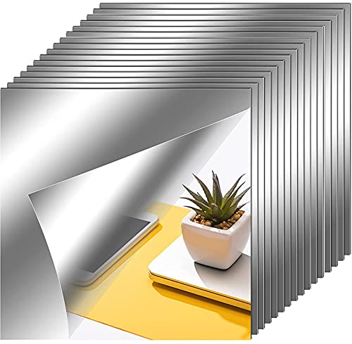 Tenare Flexible Spiegel Blätter Selbstklebend Nicht Glas Spiegel Fliesen Spiegel Aufkleber für Heim Wand Dekor (16 Stücke, 6 x 6 Zoll)