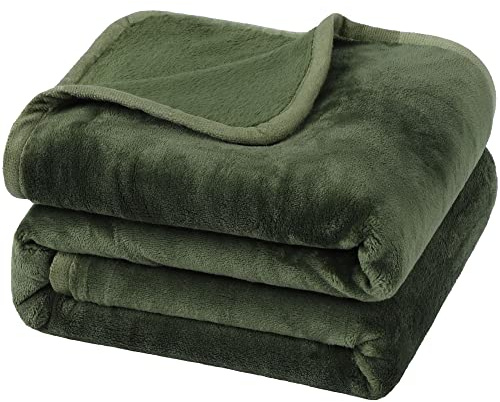 PiccoCasa Manta de Forro Polar de Franela Suave, Ligera, cálida y mullida para Todas Las Estaciones, Lujosa y cómoda, Decorativa para sofá, Sala de Estar, Verde Helecho Individual (130 x 150 cm)