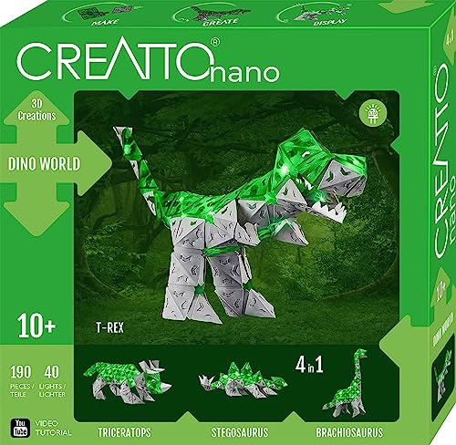 KOSMOS 3812 CREATTO Dino Welt, 3D-Leuchtfiguren entwerfen, 3D-Puzzle-Set für T-Rex, Triceratops, Stegosaurus, Brachiosaurus, kreative Zimmer-Deko, 190 Steckteile, 40-tlg LED-Lichterkette