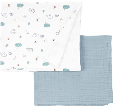 Simple Joys by Carter's Lot de 2 couvertures en Gaze de Coton Unisexe pour bébé, Vert Sauge/éléphant Blanc, Taille Unique