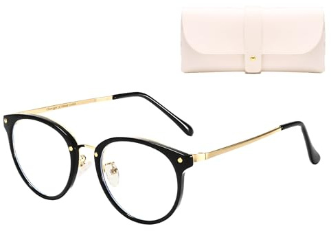 Cleoxyge Blaulichtfilter Brille Damen/Herren Metallrahmen UV400 Schutz | Ohne Sehstärke Schutz vor blauem Licht ideal für Gaming Büro und Alltag inklusive Etui und Brillenputztuch