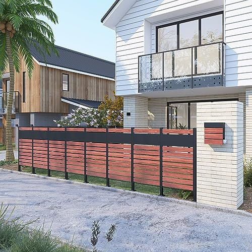 DWD Garden Fence Panels Grey with Wood Effect Slats 1.5m 5ft Height Complete with 4 Bolt Down Posts Each Set is 3 Panels (130cm Height x 75cm Wide) 4 Posts Coverage 2.45m No Maintenance,Privacy Screen