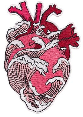 Urbanski Patch Meer Ozean Welle rotes anatomisches Herz zum Aufbügeln 10 x 7 cm | Aufnäher Applikation Bügelbild