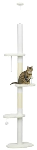 PawHut Árbol Gatos de Suelo a Techo 225-255 cm Plataforma Forma Nube Blanco