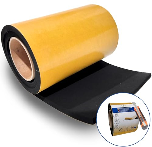 Tapis insonorisant Noir, Isolation phonique Voiture, Mousse autocollante, autoadhésive, Caoutchouc EPDM, absorbe Chocs, Vibrations et bruits efficacement. (Largeur 10cm, Longueur 1m, Épaisseur 10mm)