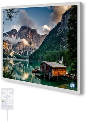 Hocosyme Infrarotheizung Bild 300 Watt,Infrarotheizung Wandmontage mit Thermostat|Wochentimer - Elektroheizung mit Überhitzungsschutz - TÜV - Lake.