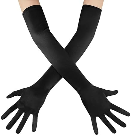 OWITER Long Elbow Gloves Bride Satin Gloves 1920s Opera Evening Party Dance Prom (Black)