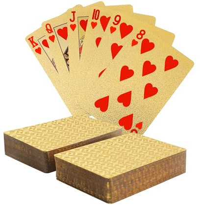 MageJoy 2 Decks Gold Playing Cards - HD Spielkarten 54 Blatt, Spielkarten Poker Plastik - Wasserfestes Kartenspiel
