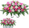 Lodou Artificial Cemetery Flower Saddles, Rose Headstone Flower Saddle Outdoor Grave Decorations,Cemetery Memorial Flowers with Vase for Grave Tombstone Decorations (Pink)
