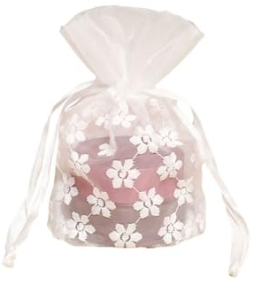 Wisafory 15 Stück Organzabeutel Weiß Organzasäckchen Geschenkbeutel Schmuckbeutel mit Kordelzug Blumenstickere Organza Beutel für Hochzeit Festival Party Weihnachten (10 x 14 cm)