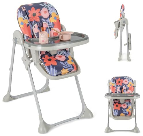 COSTWAY Seggiolone Pappa Pieghevole per Bambini, Seggiolone Portabile con Schienale e Altezza Regolabili, con Ruote, per Bambini 6-36 Mesi, Grigio (Viola)