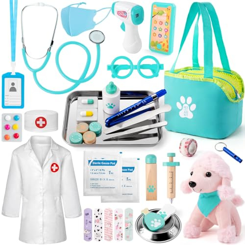 Sundaymot Doctor Kit for Kids, 37PC Pretend Play Doctor Toys, Doctor Kit for Toddlers 3-5, with Dog Toy, Medical Bag, Stethoscope and Other Accessories, for Boys and Girls Fun Role Playing Game