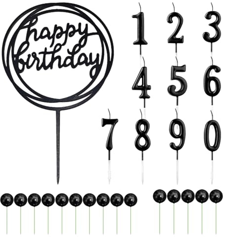 10 Velas Para Pastel, 1 Inserto Para Pastel, 15 Bolas Para Pastel, Velas Con Números Negros, Adornos De Feliz Cumpleaños, Decoraciones Para Pasteles De Cumpleaños Y Aniversario