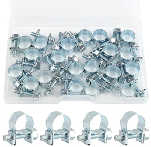 Kayqbonke 20 Stück 10-12mm Mini Schlauchschellen, Verstellbar Kraftstoffeinspritzung Gelenkbolzenschelle, Klein Schlauchklemmen, Stark Rohrschellen für Mini Kraftstoffleitungs, Auspuffrohr, Benzinrohr