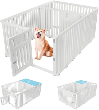 Welpenlaufstall,CEIEVER Laufstall Hund 60cm/75cm Hundelaufstall faltbar mit Tür Welpenauslauf Hundekäfig Hundegitter Wohnung für Hunde,Katzen,Kaninchen,Kleintiere (Weiß, 186X126X75cm, 20)
