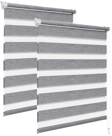 WOLTU Doppelrollo Klemmfix 2er Set, Rollos für Fenster ohne Bohren | Lichtdurchlässig & Verdunkelnd, Duo Klemmrollo für Fenster und Tür, 50x150 cm [Stoffbreite: 47 cm], Marmor Grau