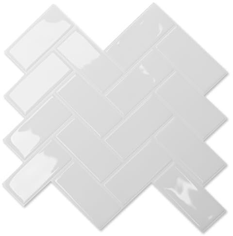 Art3d Selbstklebende Wandfliesen 3D Fliesenaufkleber Fliesenfolie Fischgrät Fliesen Aufkleber Küche Bad Ziegel Wandaufkleber Wasserdichte Weiß Upgrade Dickere