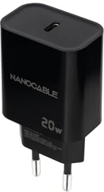 NANOCABLE 10.10.2006 – Chargeur USB-C PD 20W, Charge Rapide et compacte, Compatible avec Smartphones et tablettes, Noir