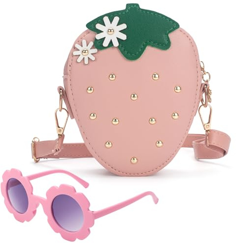 LJCTULY Strawberry Purse for Girls - Pink Strawberry Bag with Rivets - Toddler Crossbody Bag Fruit Shaped Kids Purse - Birthday Gifts for Girls
