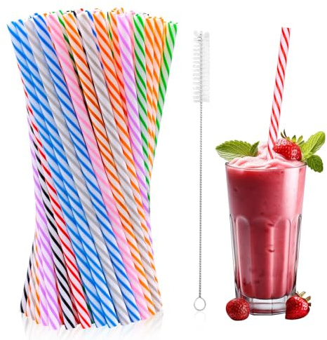 FORYNXHWIN 100 Stück Wiederverwendbare Strohhalme, Kunststoff mit Strohhalmbürste, Stabil & Wiederverwendbar, Verdickte Harte Strohhalme für Milchtee, Smoothies, Säfte, Getränke, Cocktails