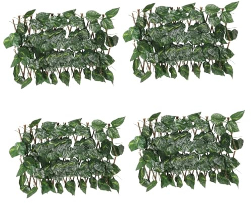 GALPADA 4pcs Artificial Green Leaf Privacy Fence Panel Expandable Faux Trellis for Home Decoration Lifelike Garden Screen for Balcony Outdoor Use