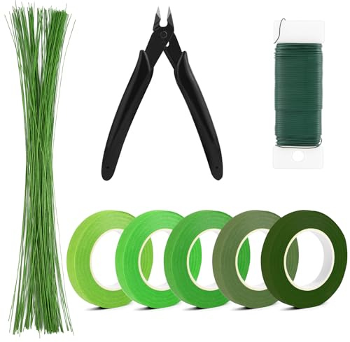 ABOHU Blumen Arrangement Set, einschließlich 5 Rollen Floristen band, 35M blumendraht, 100 Stück BlumenstielDräht 36cm, und Draht-Schneider, Floristen Tool Kit für DIY Blumenstrauß-Stiel-Wickel