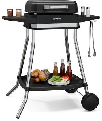 Klarstein Gatsby Elektrogrill 3050 W - Indoor & Outdoor, Rauchfreies EasyGrill-Konzept, Antihaft-Grillplatte, Bis 240 °C, Standfuß Mit Seitentischen