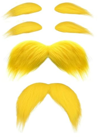 Orivin 2-set gult skäggset - självhäftande mustasch och ögonbryn för Lorax-klädsel, fester och cosplay