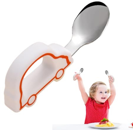 XIAOXIAOYU Matande babysked | Matande inlärningsbestick (sked och gaffel) - ergonomiskt grepp och mångsidig design för vuxna föräldrar och vänner