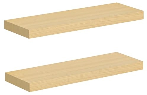 HOOBRO Wandregal, Schweberegal 2er-Set, stabile Wandboards, 60 x 20 x 3,8 cm Hängeregale, mit unsichtbaren Halterungen, für Bad, Schlafzimmer, Küche, Büro, Wohnzimmer, Natur ENL60BJ01