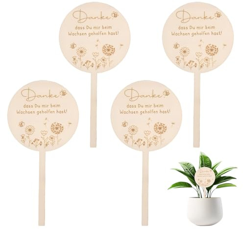 Lot de 4 piquets en bois pour fleurs - Merci de m'avoir aidé à grandir - Cadeau d'adieu pour éducateur, pot de fleurs en bois, cadeau de remerciement pour la crèche et la maternelle