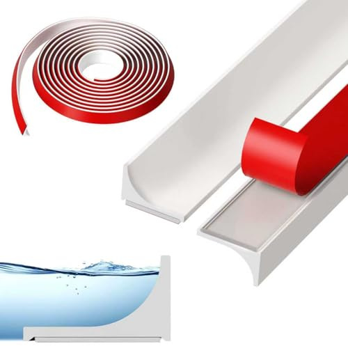 QINGHEC 1 Roll Schwallschutzleiste Dusche Selbstklebend 6M*20MM, Silikon Wasserstopper Dusche Schwallschutz, Water Stopper Strip, Duschwasserstop für Rahmenlose Duschtür, Küchen, Bäder, Waschbecken