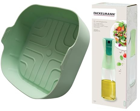 Fackelmann Set Stampo da forno quadrato e Oliera Spray, Accessori per Friggitrice ad Aria, Utensili da Cucina Antiaderenti Riutilizzabili, Resistente al Calore e Lavabile in Lavastoviglie