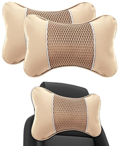 MVBILMSF 2 Stück Auto Kopfstütze für FIAT Ducato III von 2006 bis Jetzt, Auto Nackenkissen Leder Auto Kopfstütze Auto Reisekissen Kopfstütze für Autositze,Beige