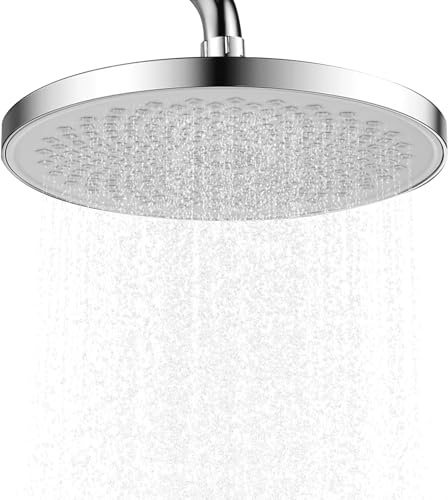 Rainfall Shower Head High Pressure, 9 Inch Round Rain Shower Head, Adjustable Overhead Waterfall Showerhead, Large Bathroom Rainhead Replacement, ABS Chrome Fixed Showerhead with Self-Cleaning