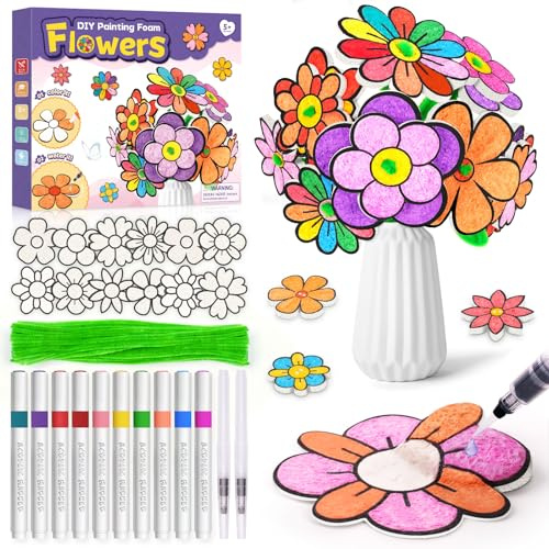Bastelset Kinder ab 6 Jahre Blumen Malset, Geschenke für Mädchen 5-12 Jahre | DIY 3D Magic Puffy Blume Basteln Malen Set für Kinder, Kreatives Spielzeug Geburtstagsgeschenk Mädchen 7 8 9 10 11 Jahre