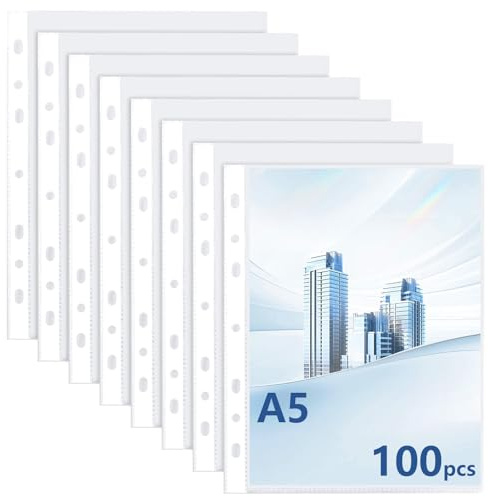 NINGYER 100 fundas transparentes A5, 21,5 x 17 cm, A5, fundas transparentes A5, tipo abierto, A5, transparentes para fotos, carpetas, escuelas, oficinas