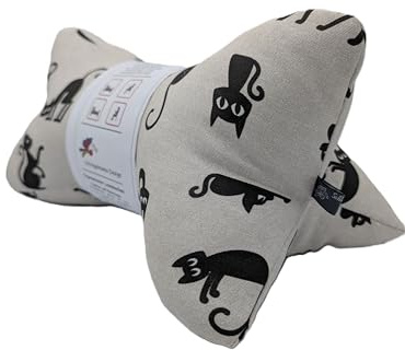 Ergonomischer waschbarer Leseknochen - Handgefertigt in OWL - Made in Germany: Lesekissen/Meditationskissen/Relaxkissen/Nackenkissen - Bücher-/Tablet-/Handystütze - Lustige Katzen beige/schwarz