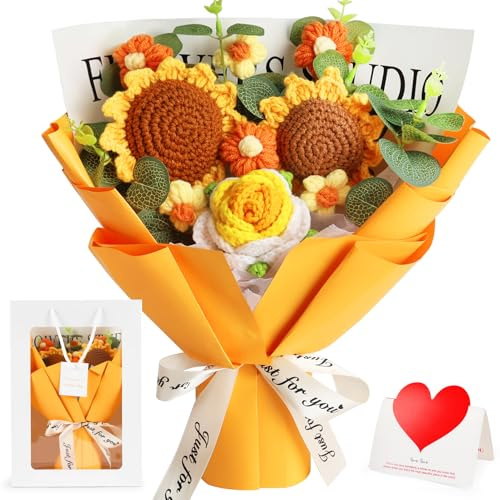 tenn well Crochet Flower Bouquet, Crochet Knitted Sunflower Gift Artificial Flowers for Her Graduation, Mother’s Day, Birthday, Anniversary and Home Decor