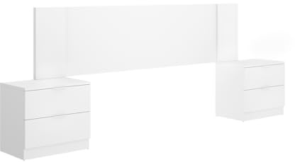 DEKIT Grupo RIMOBEL - Cabezal len para Cama DE 150CM con 2 MESITAS - Blanco - 96x251x34,2cm