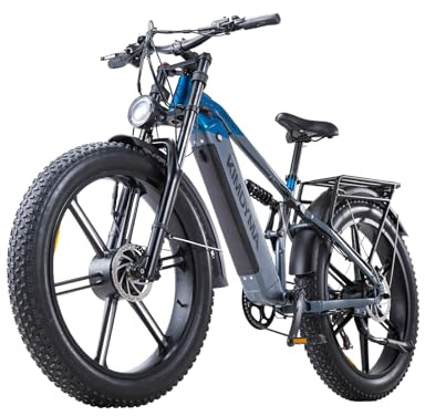 BURCHDA Doppelter Motor 190 Nm E Bike für Herren Damen mit 48V 20Ah Akku | Bis zu 100 km 26x4 Zoll Elektrofahrrad 7-Gang Schaltung Offroad E-Mountainbike mit Hydraulische Bremsen Vollfederung K03