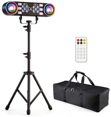 DJ-Lichter mit Ständer, 7-in-1-Party-Lichter, DJ-Disco-Lichter, geräuschgesteuert, DMX-Fernbedienung mit rotierender Kugel, Stroboskop, UV-Licht und bunten Effekten für Bühne, Karaoke, Bands