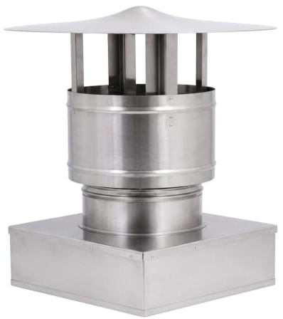 MAKA Comignolo Antivento Base Rettangolare, Terminale per Canna Fumaria Camino Stufa a Legna Pellet e Gas, Cappello Antipioggia Aspirafumo Base Rettangolare (220x320 mm - Inox)