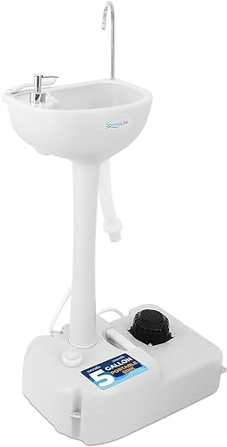 SereneLife Portable Camping Sink with 19L (5+ Gallon) Water Tank, Hands-Free Foot Pump, Soap Dispenser & Towel Holder, Compact Design with Carry Handle – Perfect for Camping, Worksites, Outdoors