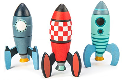 Tender Leaf Toys - Rocket Construction - 18 Pc Wooden Construction Toy Playset Builds 3 Space Ships - Develops Dexterity, Problem Solving and Imaginative Play - Ages 3+